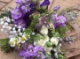 Purple and lilac wild flower bridal bouquet, Flowers By Becky